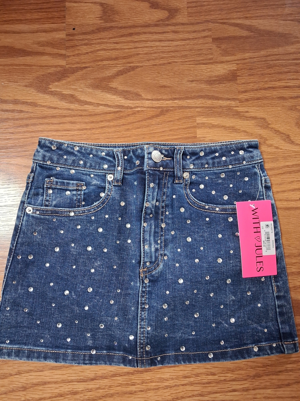 Girls' Blue Denim Skirt with Studded Detail